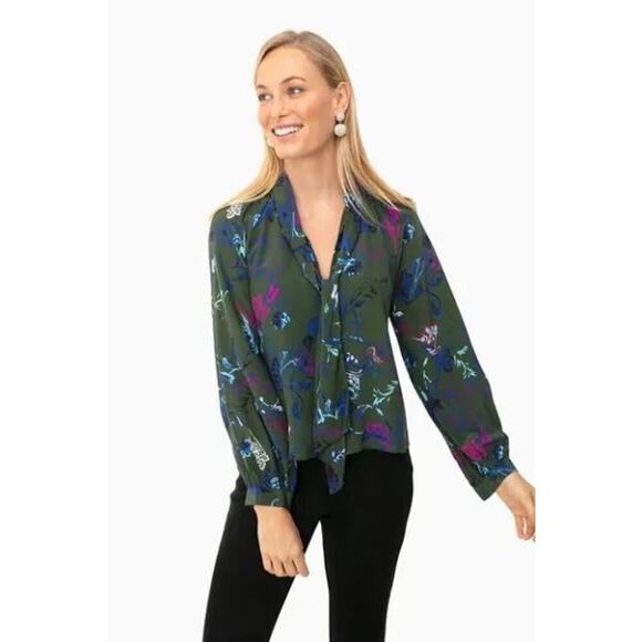 Tanya Taylor Long Sleeve Floral Blouse Tie neck SZ 6 - Picture 2 of 12